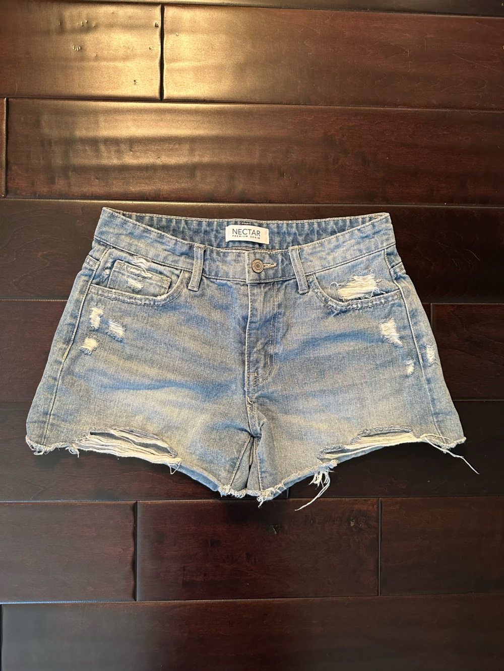 Nectar Premium Denim Raw Hem Light Blue Denim Shorts Small